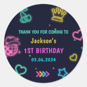 Gloed Neon Lights Bedankt Verjaardagsfeest Ronde Sticker (Voorkant)