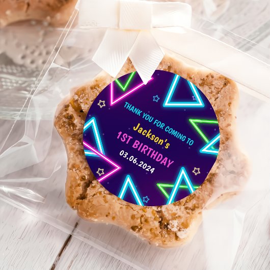 Gloed Neon Lights Bedankt Verjaardagsfeest Ronde Sticker
