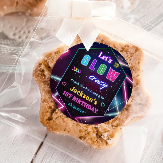 Gloed Neon Lights Bedankt Verjaardagsfeest Ronde Sticker