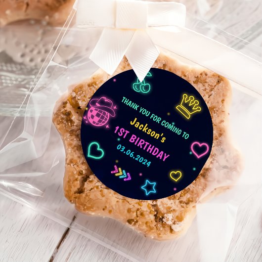 Gloed Neon Lights Bedankt Verjaardagsfeest Ronde Sticker