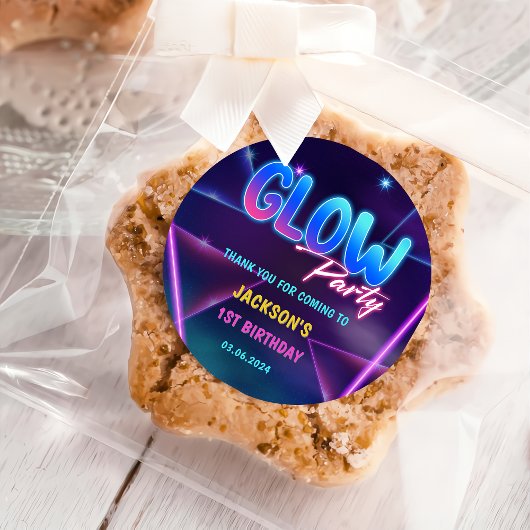 Gloed Neon Lights Bedankt Verjaardagsfeest Ronde Sticker