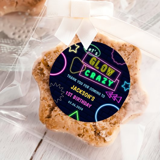 Gloed Neon Lights Bedankt Verjaardagsfeest Ronde Sticker