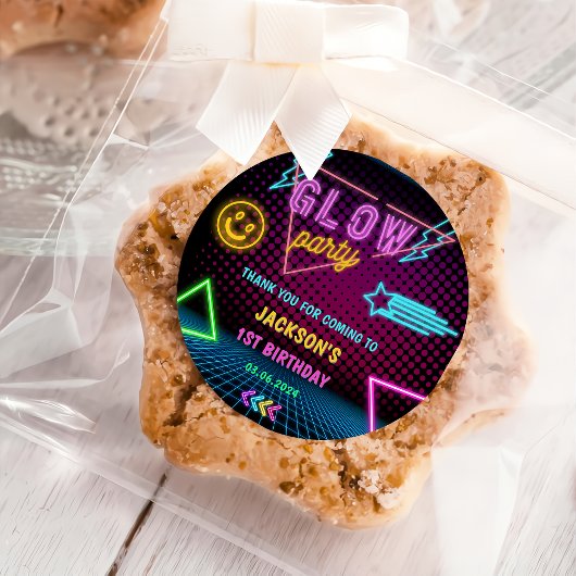 Gloed Neon Lights Bedankt Verjaardagsfeest Ronde Sticker