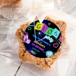 Gloed Neon Lights Bedankt Verjaardagsfeest Ronde Sticker