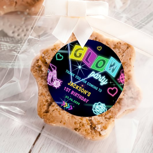 Gloed Neon Lights Bedankt Verjaardagsfeest Ronde Sticker