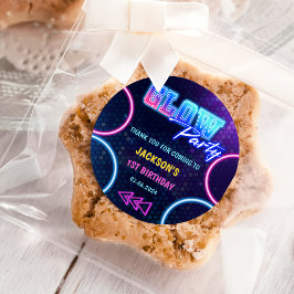 Gloed Neon Lights Bedankt Verjaardagsfeest Ronde Sticker