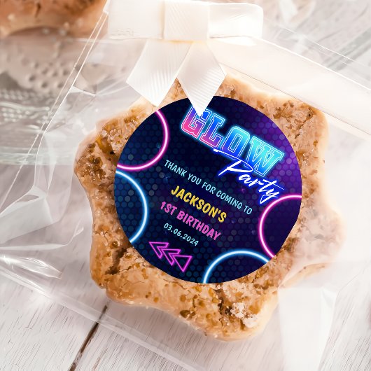 Gloed Neon Lights Bedankt Verjaardagsfeest Ronde Sticker
