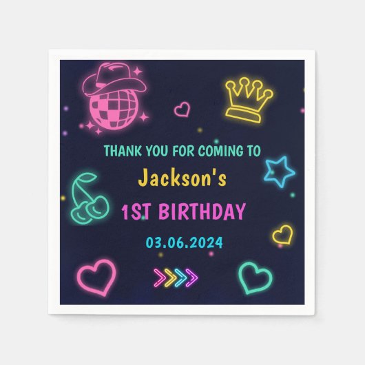 Gloed Neon Lights Bedankt Verjaardagsfeest Servet (Voorkant)