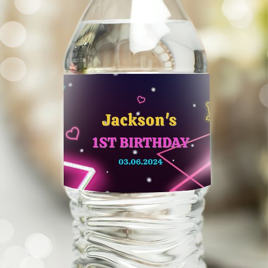 Gloed Neon Lights Bedankt Verjaardagsfeest Waterfles Etiket