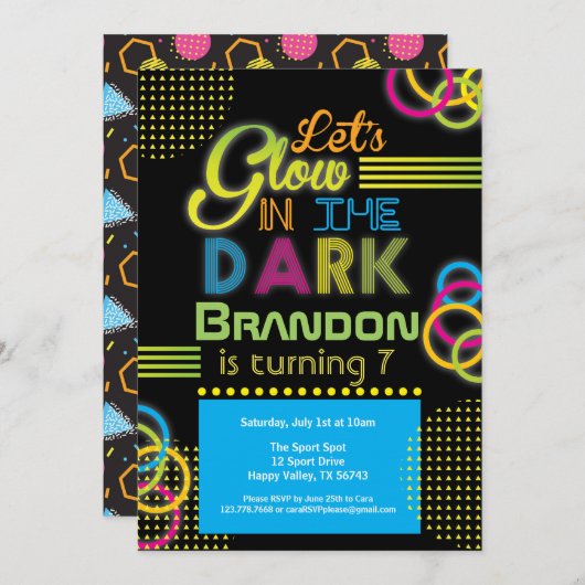 Gloed op het donkere kind verjaardagsfeest kaart (Voorkant / Achterkant)