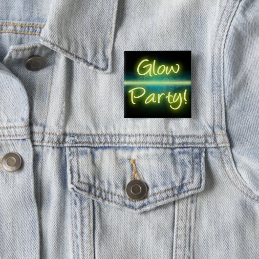 Gloed Party, Geel/Groen Blacklight Vierkante Button 5,1 Cm (In situ)