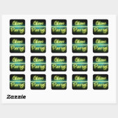 Gloed Party, Geel/Groen Blacklight Vierkante Sticker (Vel)