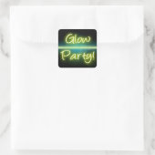 Gloed Party, Geel/Groen Blacklight Vierkante Sticker (Tas)