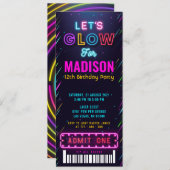 Gloed Party Ticket Pass Birthday Kaart (Voorkant / Achterkant)