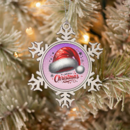Gloed van scharlakenrode kerstmanhoed tin sneeuwvlok ornament