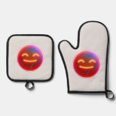 Gloed van Vreugde: Digitale Emoticon Ovenwant & Pannenlap Set (Voorkant)
