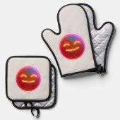 Gloed van Vreugde: Digitale Emoticon Ovenwant & Pannenlap Set (Voorkant / Achterkant)