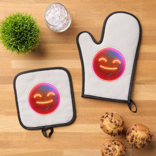 Gloed van Vreugde: Digitale Emoticon Ovenwant & Pannenlap Set (Top down)