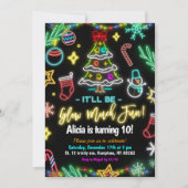 Gloed veel plezier kerst neon verjaardagsfeestje kaart (Voorkant)