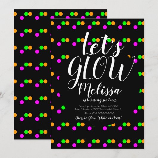 Gloed Verjaardagsconfetti Neon Gloed in het Donker Kaart (Voorkant / Achterkant)