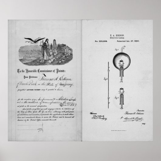 Gloedgloeilamp door Thomas Edison Patent Poster (Voorkant)