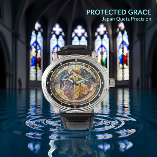 Gloedvolle glas-in-lood engel wandklok horloge