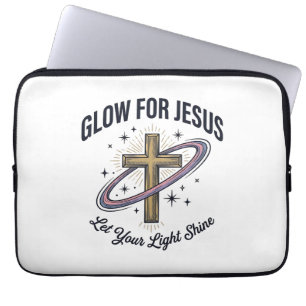 Gloei voor Jezus Christelijk Kruis Vintage Vector Laptop Sleeve
