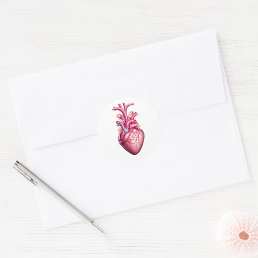 Gloeiend anatomisch hart ronde sticker (Envelop)