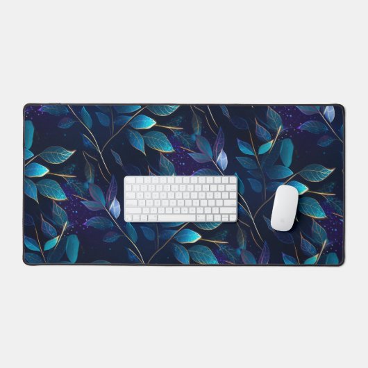 Gloeiend blauw blad bureaumat (Keyboard & Muis)