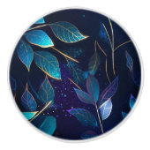 Gloeiend blauw blad keramische knop (Voorkant)