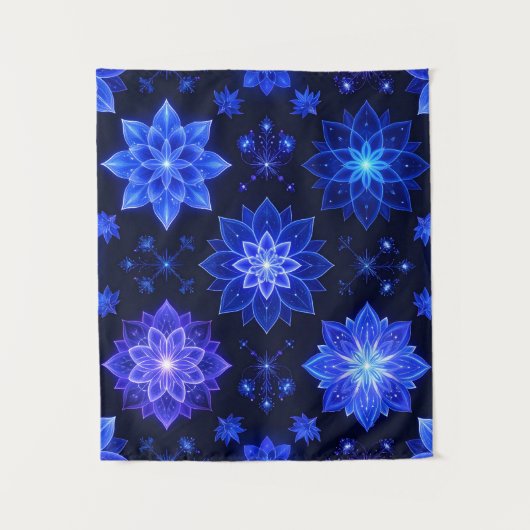 Gloeiend Blauw Paarse Bloemen Abstract Tapijt Wandkleed (Voorkant)