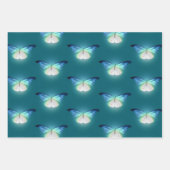 Gloeiend blauw witte vlinders Verjaardag Inpakpapier Vel (Voorkant)