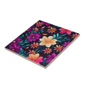 Gloeiend Bloempatroon met Neon Petals Tegeltje (Zijkant)