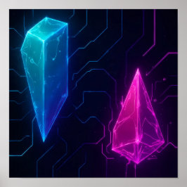 Gloeiend cyberpunk geometrisch circuitpatroon poster