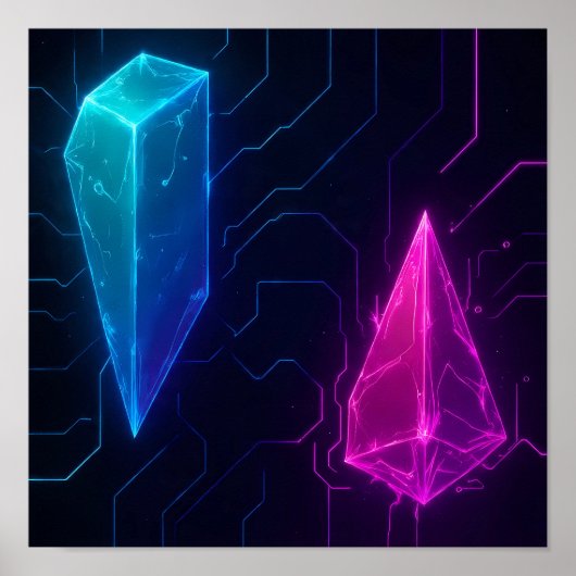Gloeiend cyberpunk geometrisch circuitpatroon poster (Voorkant)