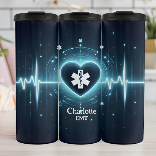 Gloeiend EMT Hartslag Symbool Ontwerp Thermosbeker