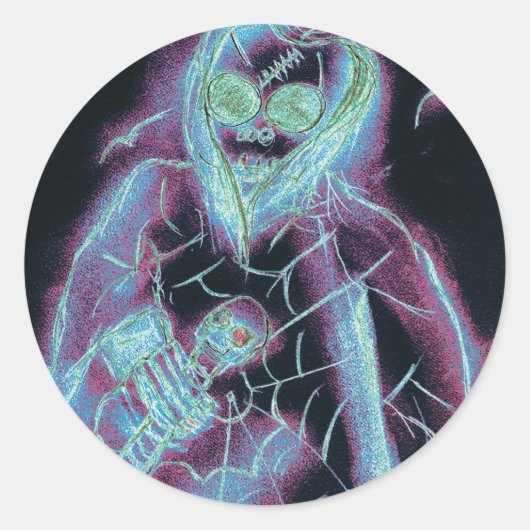 gloeiend eng skelet ronde sticker (Voorkant)