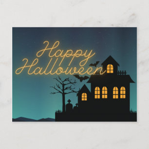 Gloeiend Gelukkig Halloween Spokenhuis Briefkaart