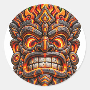 Gloeiend Gesneden Tiki Ronde Sticker