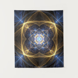 Gloeiend Goud Blauw Fractal Energie Tapestry Wandkleed