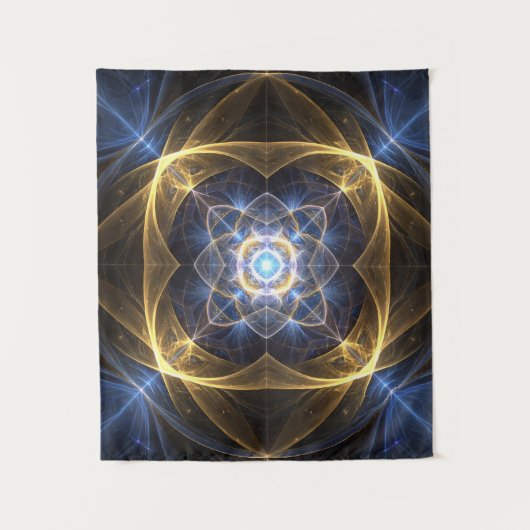 Gloeiend Goud Blauw Fractal Energie Tapestry Wandkleed (Voorkant)