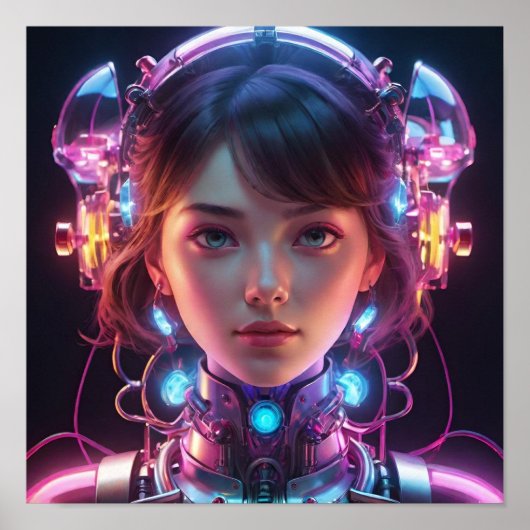 Gloeiend hoofddeksel met neonverlichting poster (Voorkant)