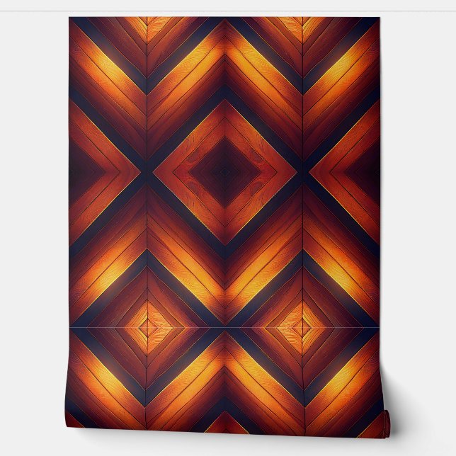 Gloeiend houten Chevron ontwerp Behang (Afrollen)