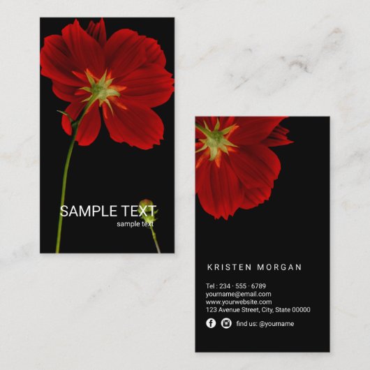 © Gloeiend in Duisternis Rode Gerbera Daisy Floral Visitekaartje (Voorkant / Achterkant)