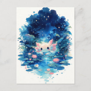 Gloeiend Indigo Woud Kawaii Axolotl Vijver Briefkaart