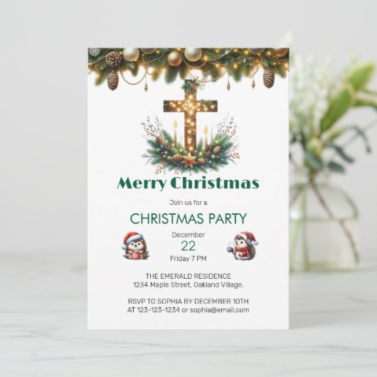 gloeiend kruis | Christelijk kerstfeest Kaart (Staand voorkant)