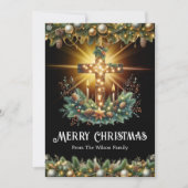 gloeiend kruis | Zwarte achtergrond Kerst Kaart (Voorkant)