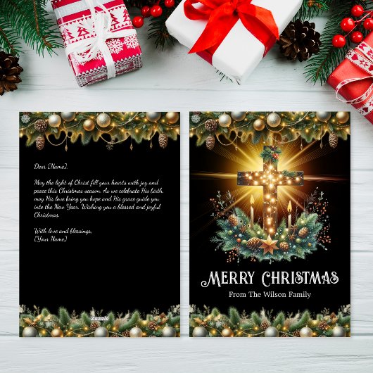 gloeiend kruis | Zwarte achtergrond Kerst Kaart