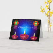 Gloeiend Lampen Diwali, Lantaarns & Vuurwerk Kaart (Gele Bloem)