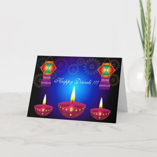 Gloeiend Lampen Diwali, Lantaarns & Vuurwerk Kaart (Voorkant)